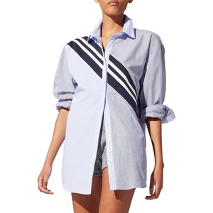 image:imageSolid amp Striped Womens Cotton ButtonDown Shirt and Swim CoverUp  The Oxford Tunic Small Ice Blue Stripe