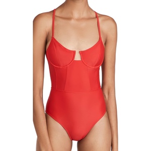 image:imageSolid amp Striped Womens One Piece Swimsuit  The Veronica Small Ruby