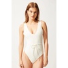 image:imageSolid amp Striped Womens One Piece Swimsuit  The Michelle Tie Small Cream