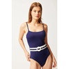 image:imageSolid amp Striped Womens One Piece Swimsuit  The Nina Belt Small Navy