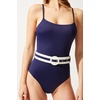 image:imageSolid amp Striped Womens One Piece Swimsuit  The Nina Belt Small Navy
