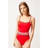 image:imageSolid amp Striped Womens One Piece Swimsuit  The Nina Belt Small Ruby