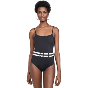 image:imageSolid amp Striped Womens One Piece Swimsuit  The Nina Belt Small Black