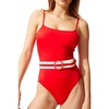 image:imageSolid amp Striped Womens One Piece Swimsuit  The Nina Belt Large Ruby